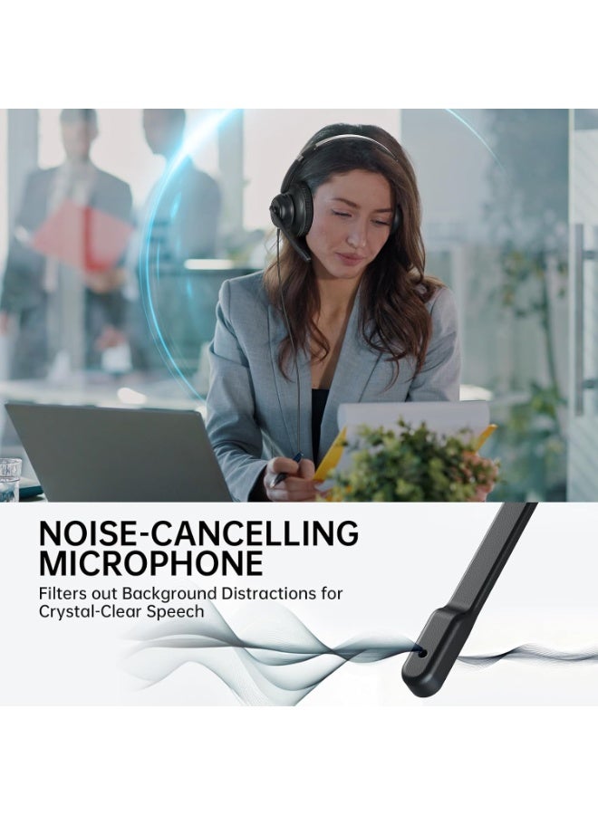 EKSA H8 USB Headset with Microphone for Work, Stereo Wired Computer Headphones with Mic Noise Cancelling, in Line Controls, 3.5mm Jack USB-C/A Over-Ear Headset for PC Laptop Office Call Center Teams - Image 3